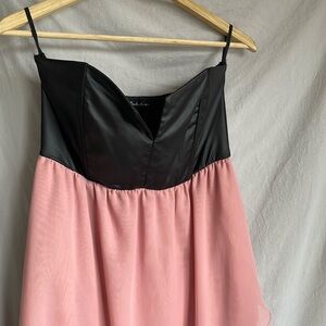 Prom dress faux leather top pink chiffon dress